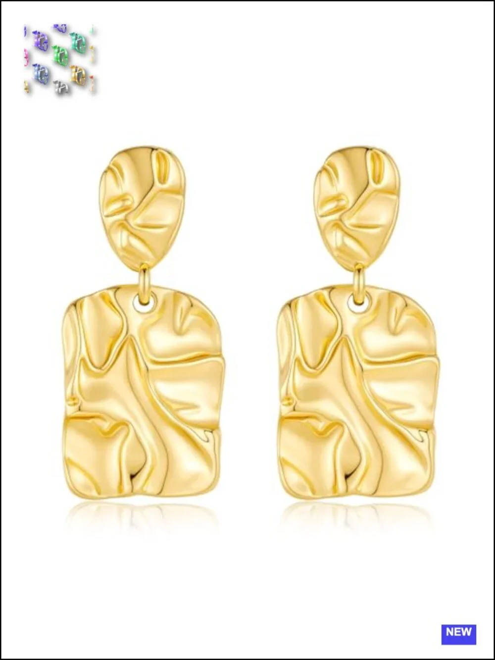 14K Gold Plated Hammered Drop Dangle Earrings for Women, Lightweight Geometric